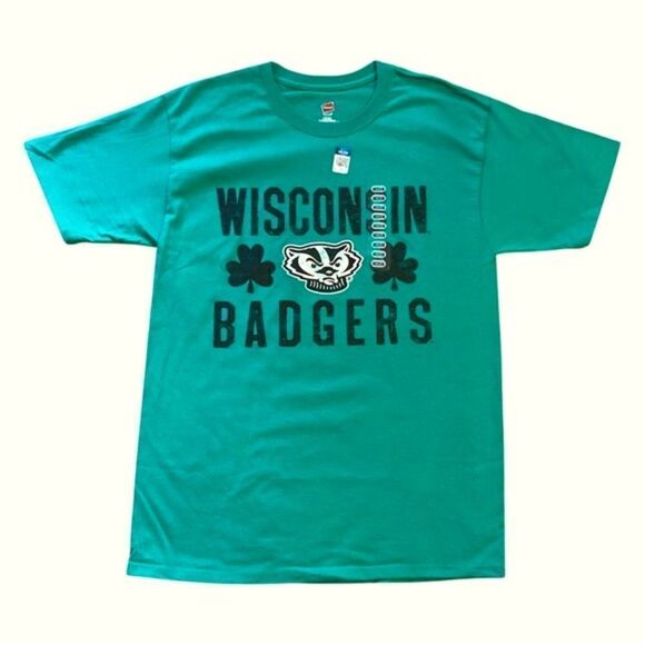 Wisconsin Badgers Shamrock Hanes T-Shirt - Kelly Green - Medium - NWT - Picture 2 of 7